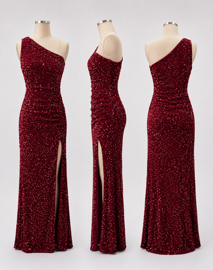 Glittering Women's Gala Maxi Dress with One Shoulder and High Slit