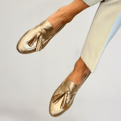 Luxury Gold Women's Loafers with Tassels and Flat Sole