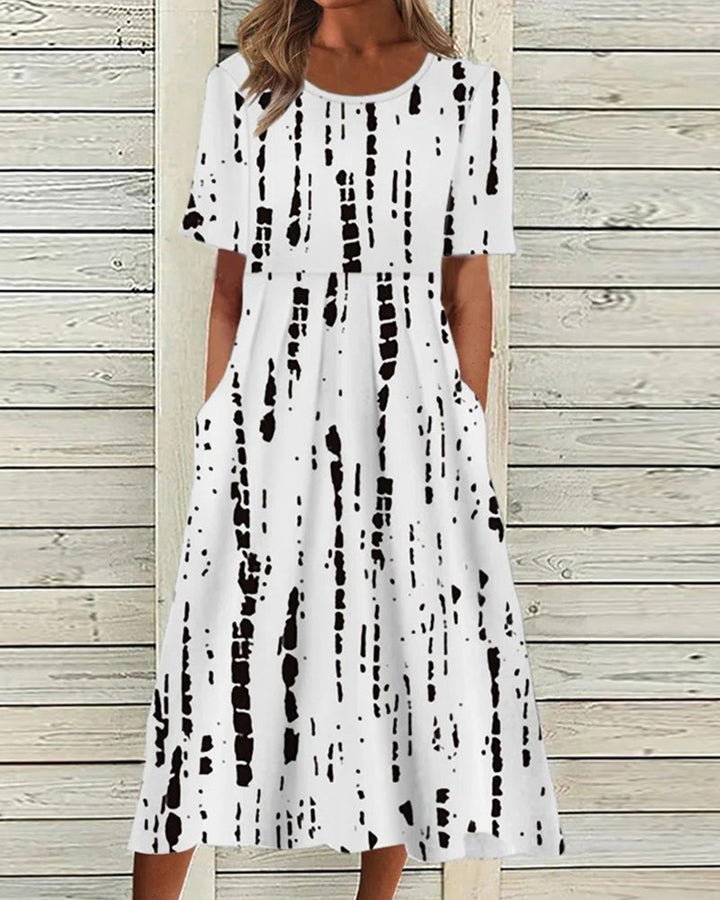 Light Floral Print Midi Summer Dress with Short Sleeves