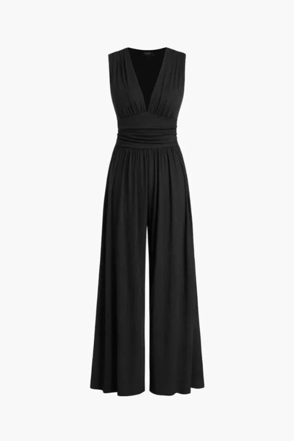 Elegant Women's Jumpsuit with V-Neck and Wide Legs