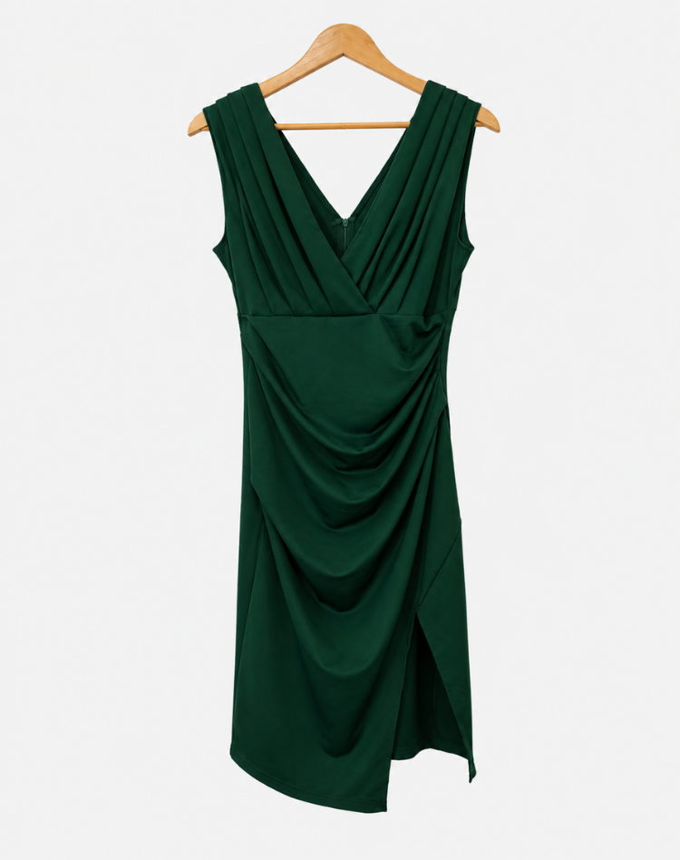 Stylish Women's Cocktail Midi Dress With V Neck And Slit