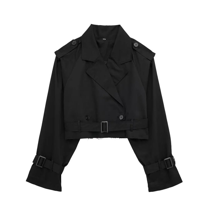 Stylish Women's Short Trench Coat with Belt and Classic Collar