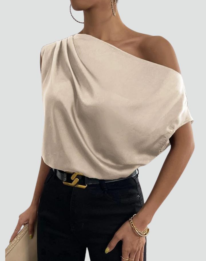 Beige Luxury Women's One Shoulder Blouse