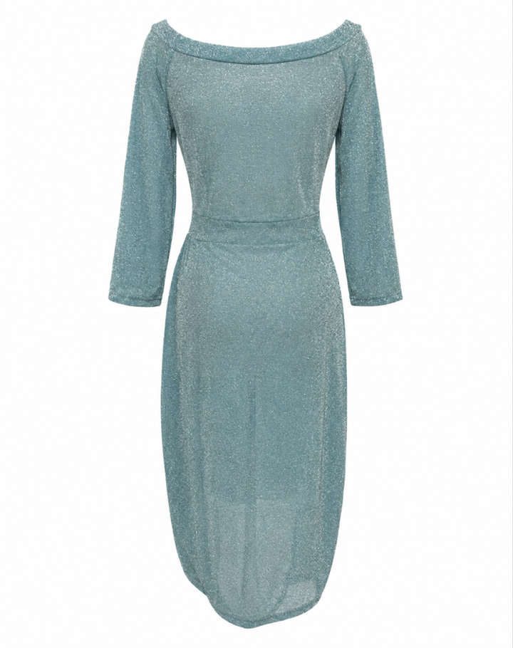 Stylish Women's Midi Dress with Off Shoulder Neckline and High Slit