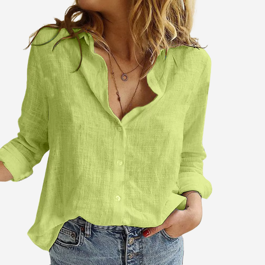 Soft Linen Women's Blouse With Buttons And Long Sleeves