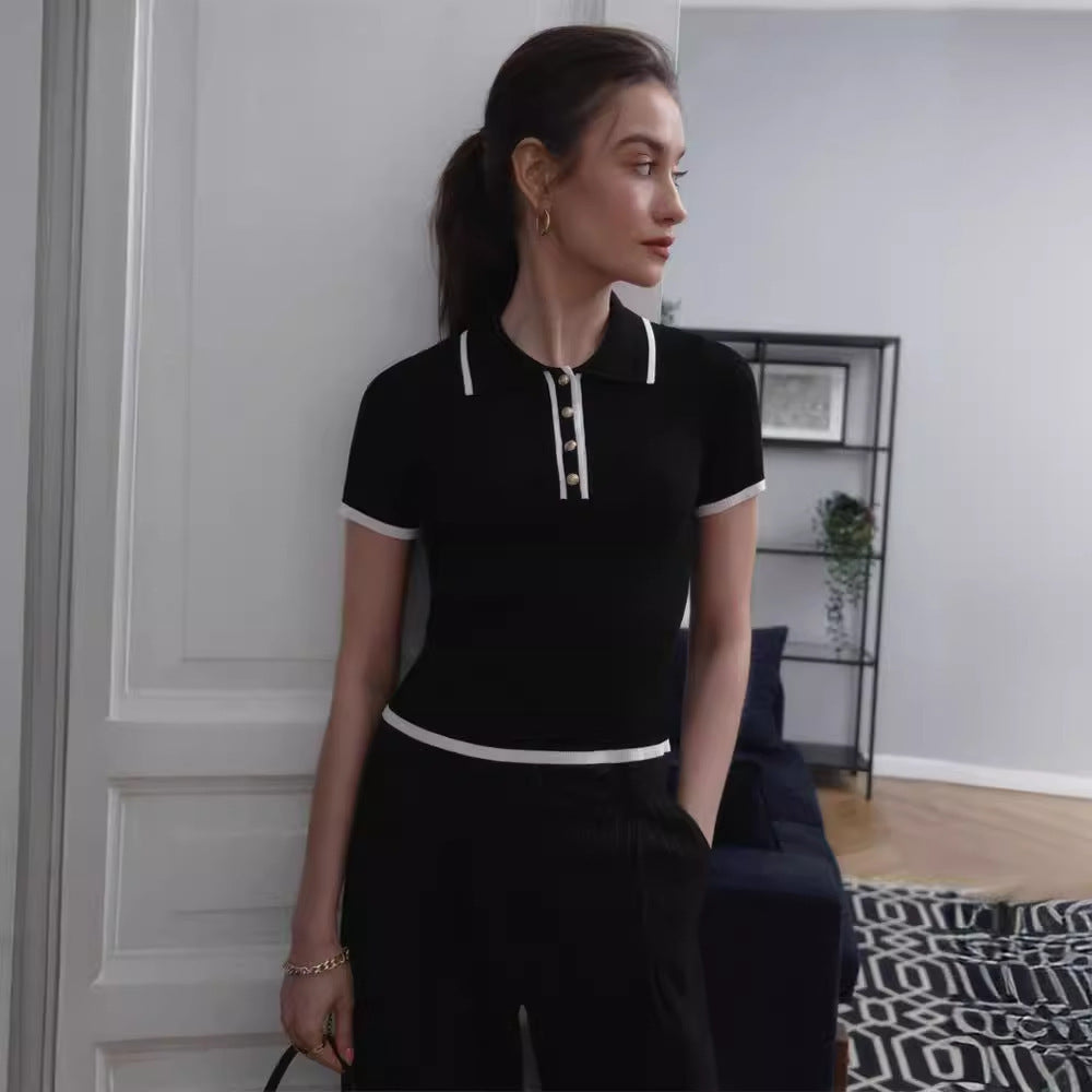 Manta | Ribbed Polo Top with Gold Buttons
