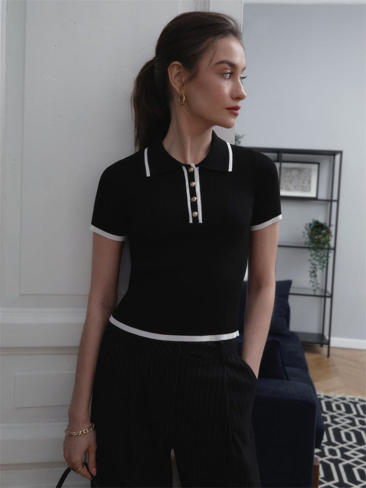 Manta | Ribbed Polo Top with Gold Buttons