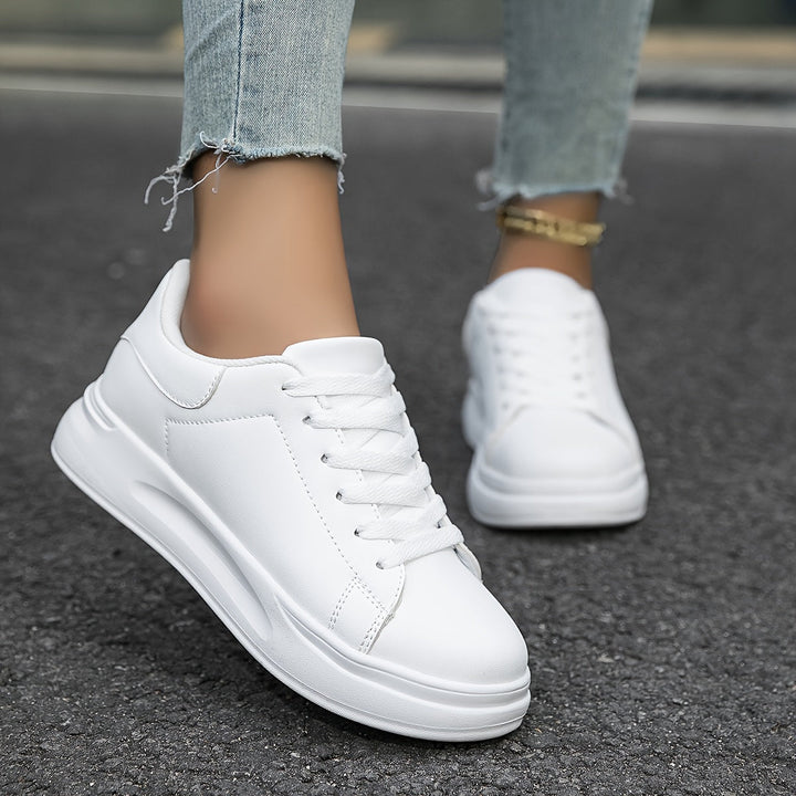 White Comfortable Women's Sneakers with Thick Sole