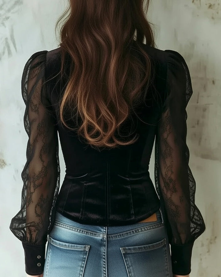 Stylish Women's Lace Blouse with Long Sleeves and Button Closure