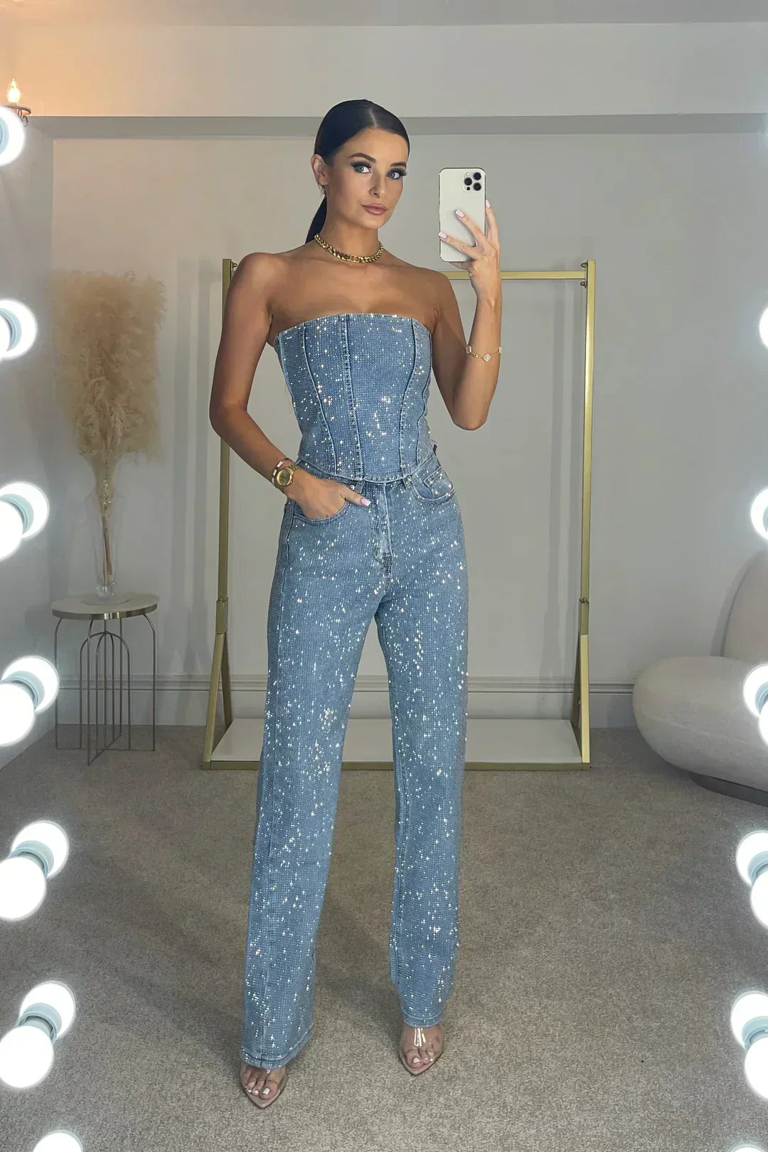 Elegant Strapless Sequin Jumpsuit with Straight Legs for Women