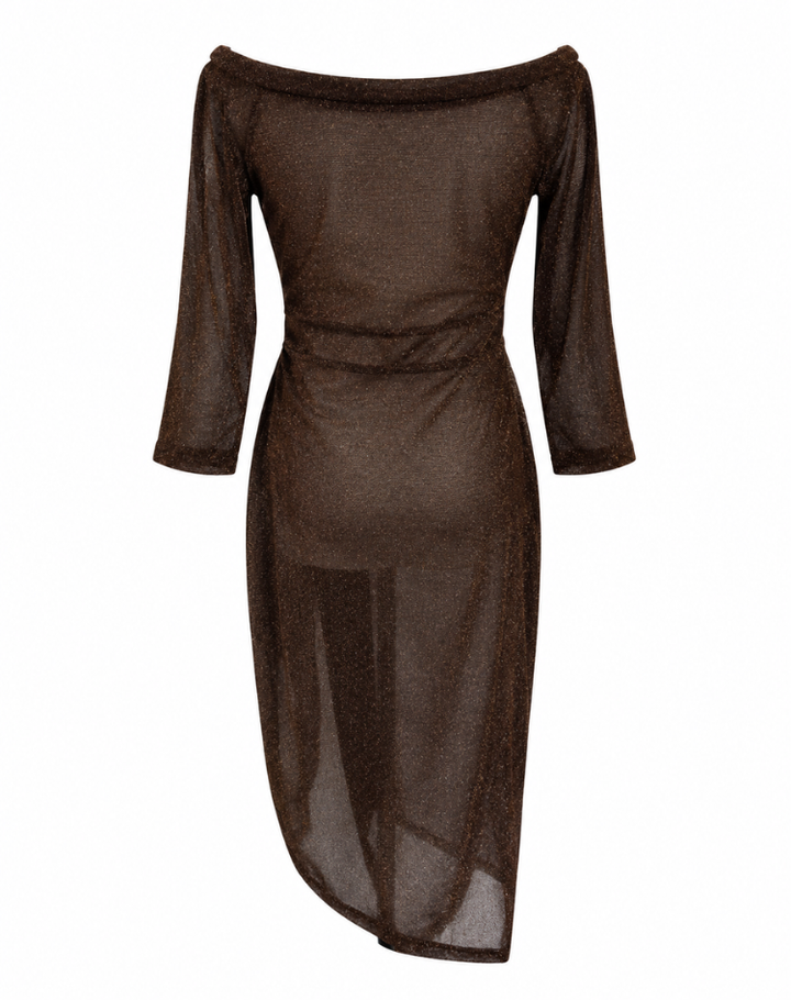 Stylish Women's Midi Dress with Off Shoulder Neckline and High Slit