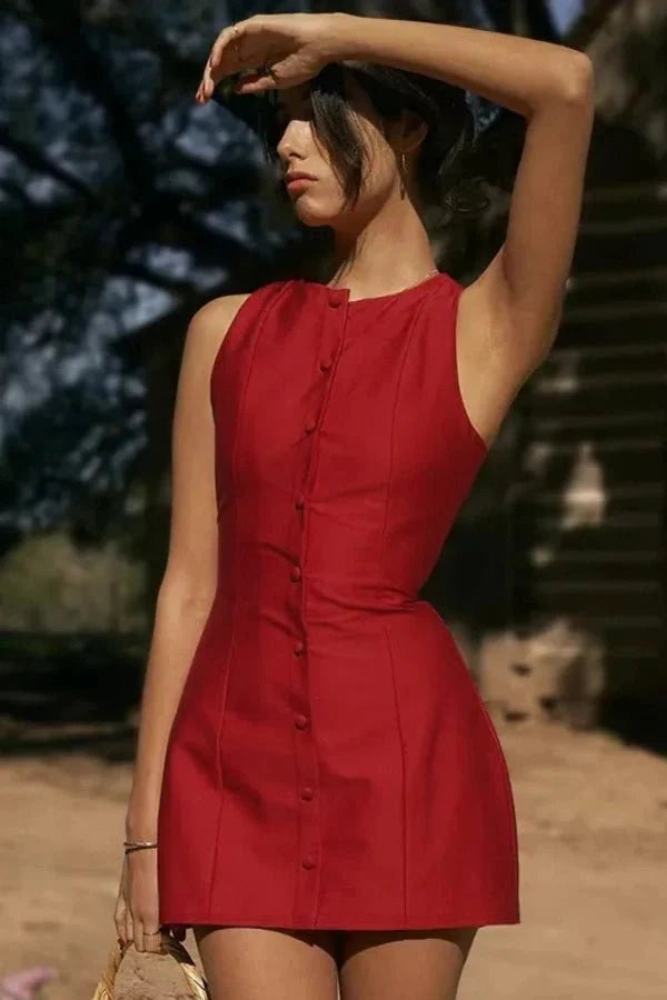 Summer Bodycon Mini Dress for Women with Button Closure