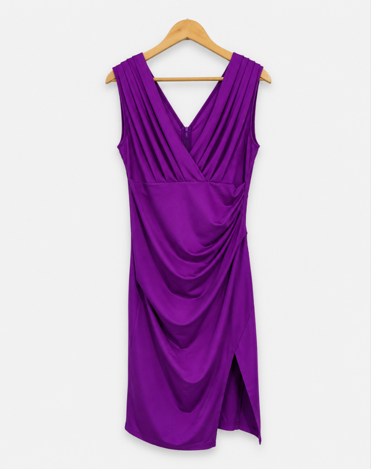 Stylish Women's Cocktail Midi Dress With V Neck And Slit