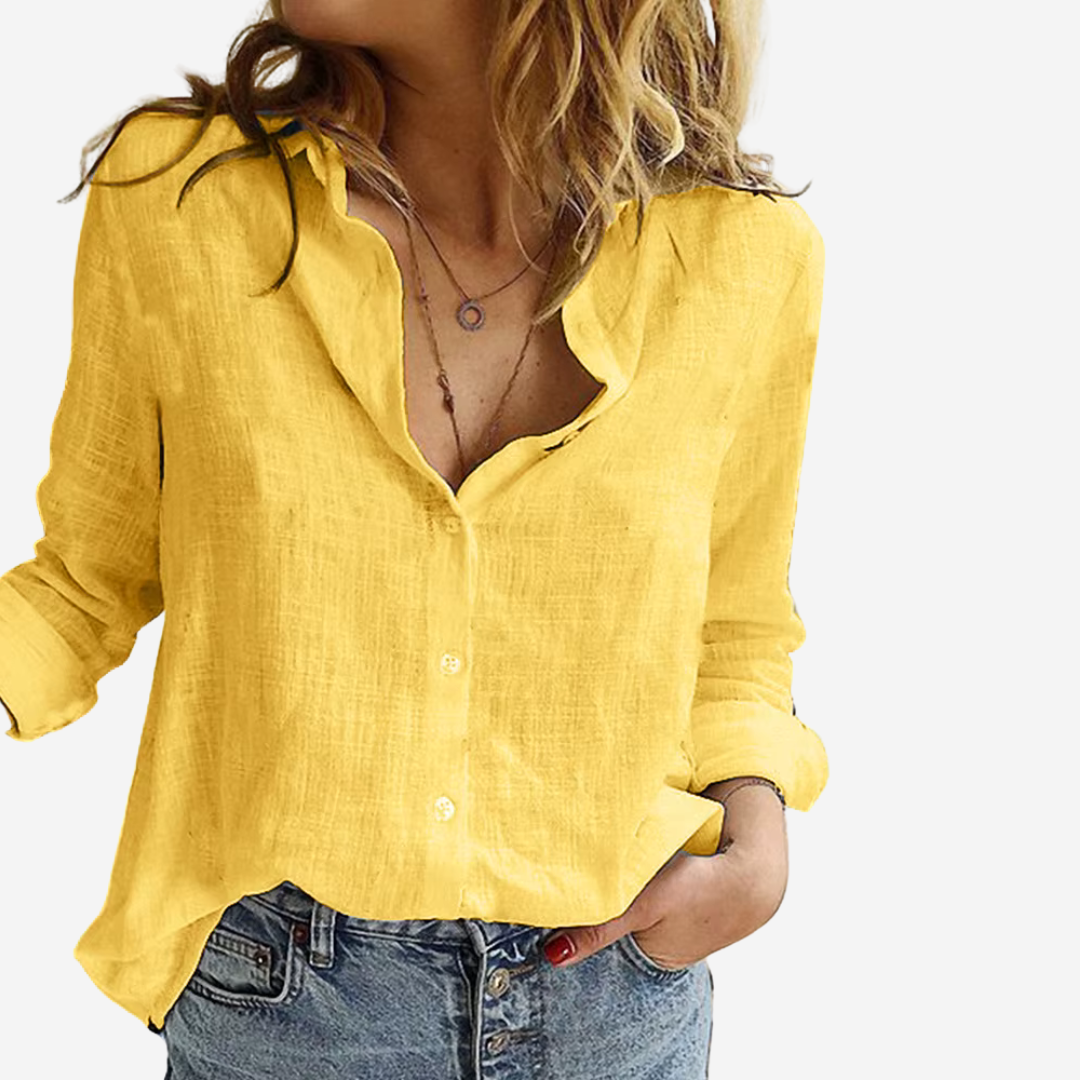 Soft Linen Women's Blouse With Buttons And Long Sleeves