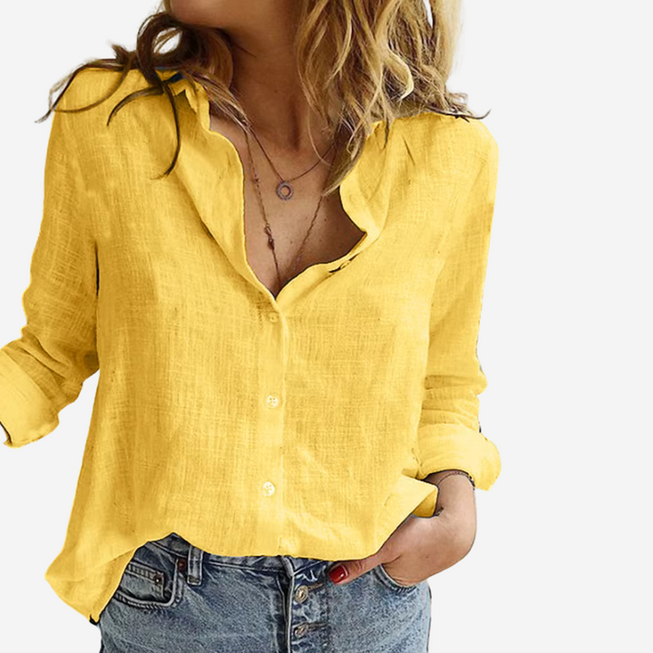 Soft Linen Women's Blouse With Buttons And Long Sleeves