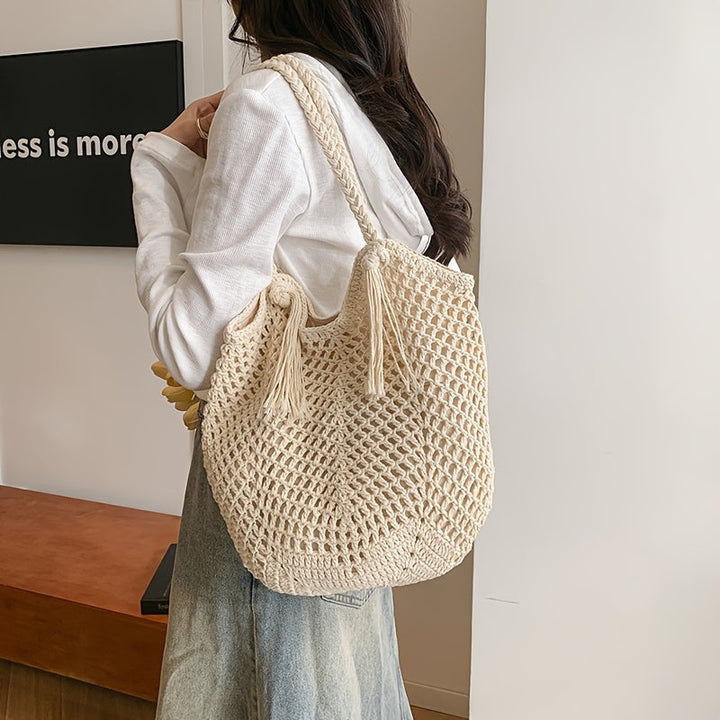 Summer Boho Braided Women's Shopper Bag with Handles