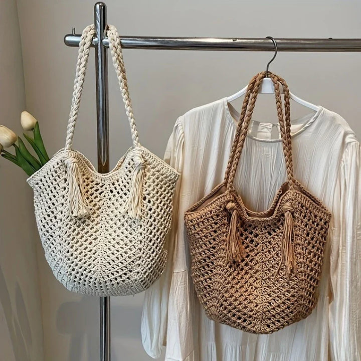 Summer Boho Braided Women's Shopper Bag with Handles