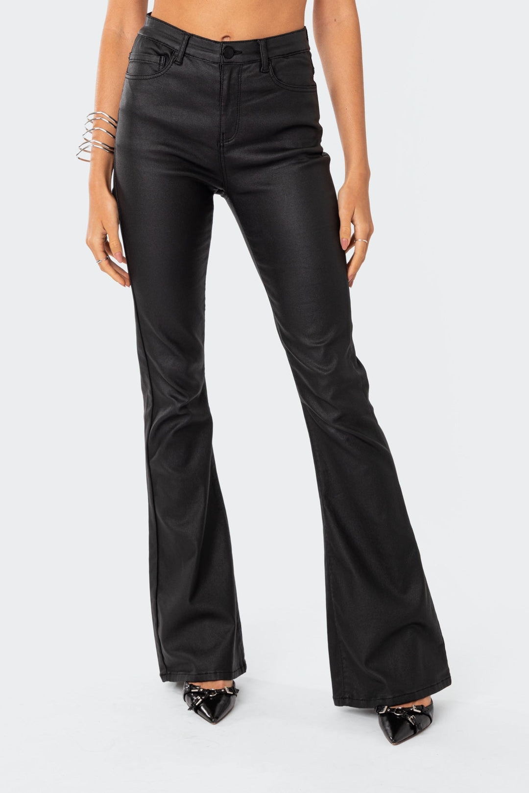 Lisa | Skinny Fit Leather Flare Jeans