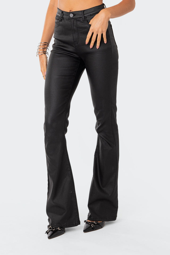 Lisa | Skinny Fit Leather Flare Jeans
