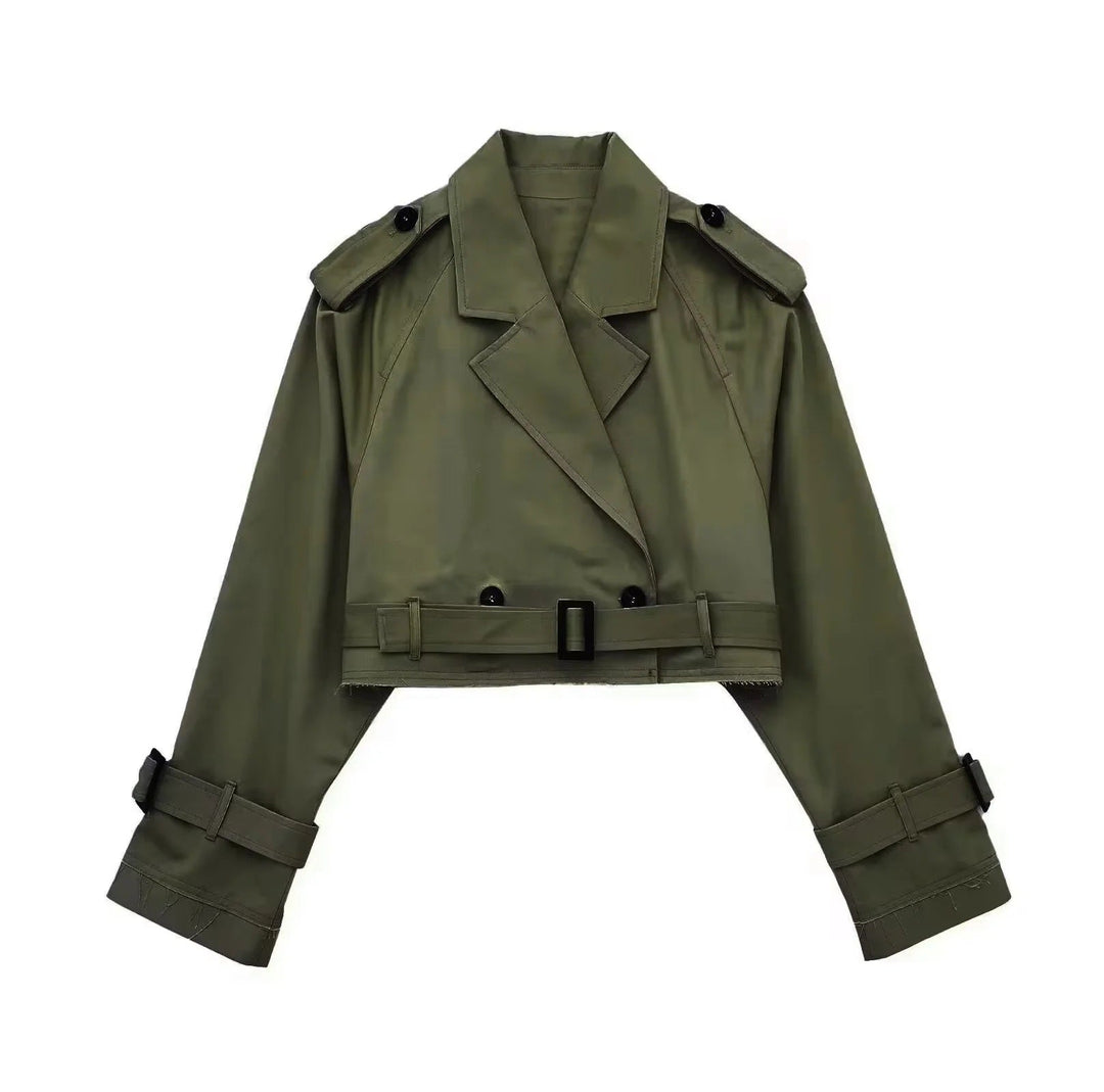 Stylish Women's Short Trench Coat with Belt and Classic Collar