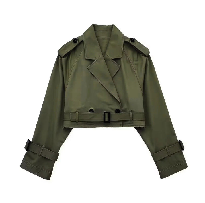 Stylish Women's Short Trench Coat with Belt and Classic Collar