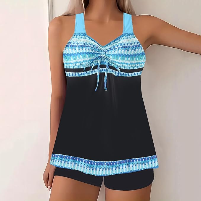 Women's Summer Tankini Set With Print And Wide Straps