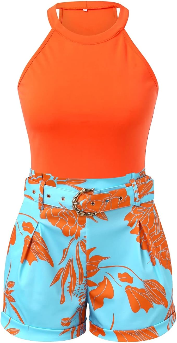Summer Playsuit for Women with Sleeveless Design and Waist Accent