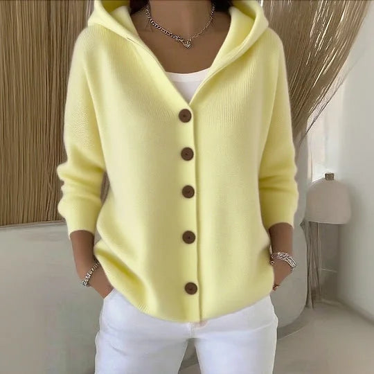 Soft Women's Cardigan with Hood and Button Closure