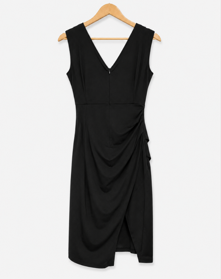 Stylish Women's Cocktail Midi Dress With V Neck And Slit