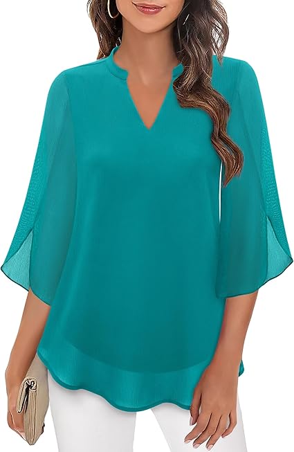 Airy Women's Blouse with V-Neck and Loose Sleeves