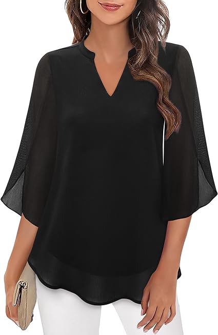 Airy Women's Blouse with V-Neck and Loose Sleeves