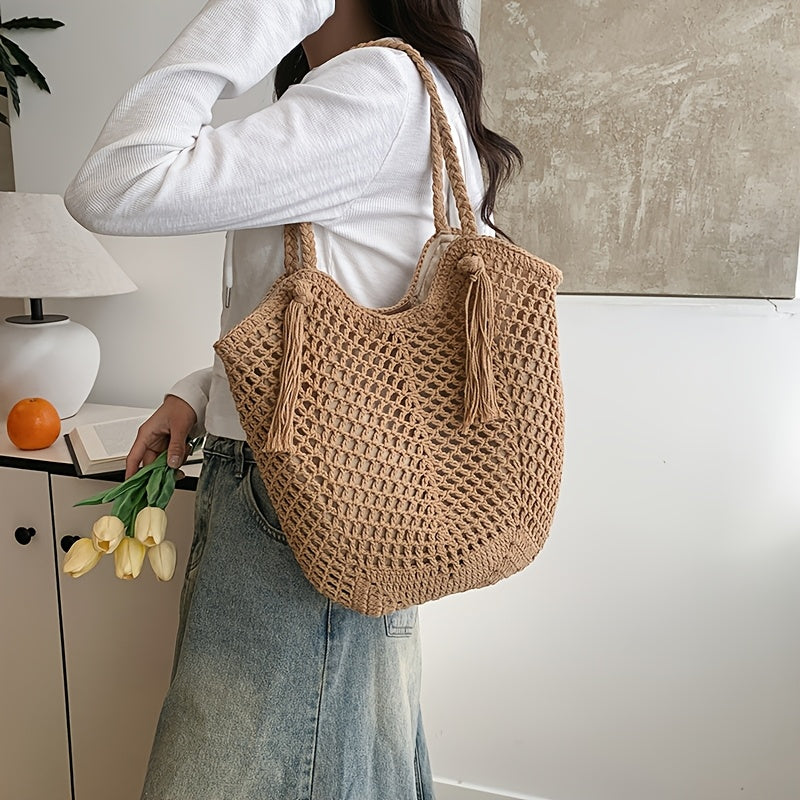 Summer Boho Braided Women's Shopper Bag with Handles