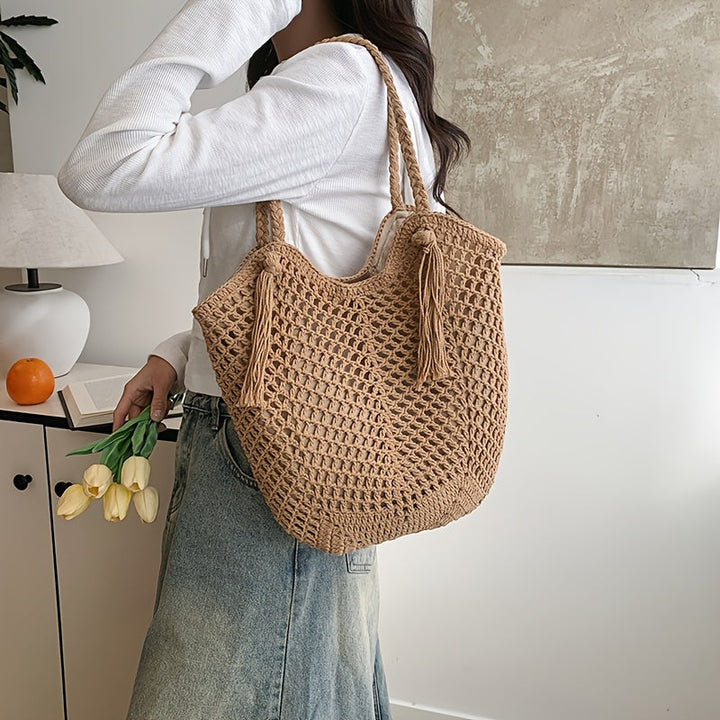 Summer Boho Braided Women's Shopper Bag with Handles