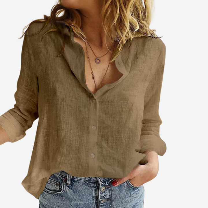 Soft Linen Women's Blouse With Buttons And Long Sleeves
