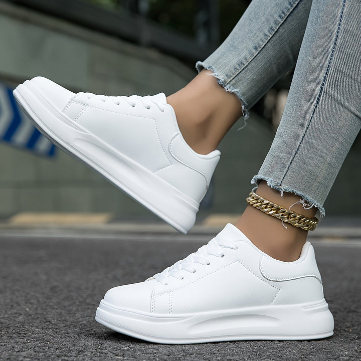 White Comfortable Women's Sneakers with Thick Sole