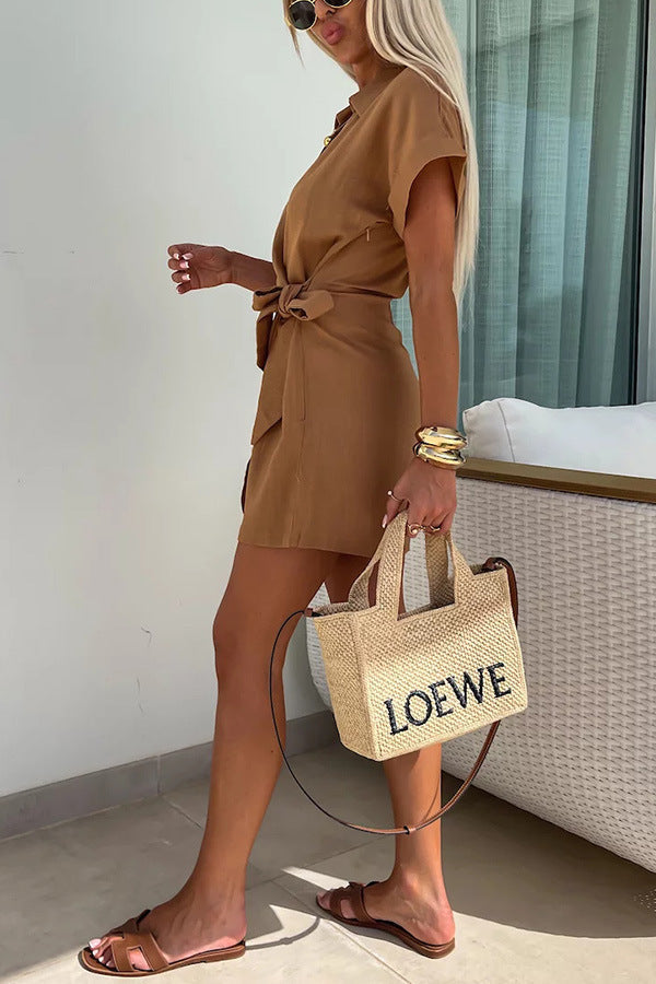 Summer Women’s Playsuit with Wrap Closure and Short Sleeves