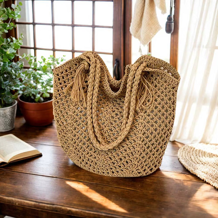 Summer Boho Braided Women's Shopper Bag with Handles