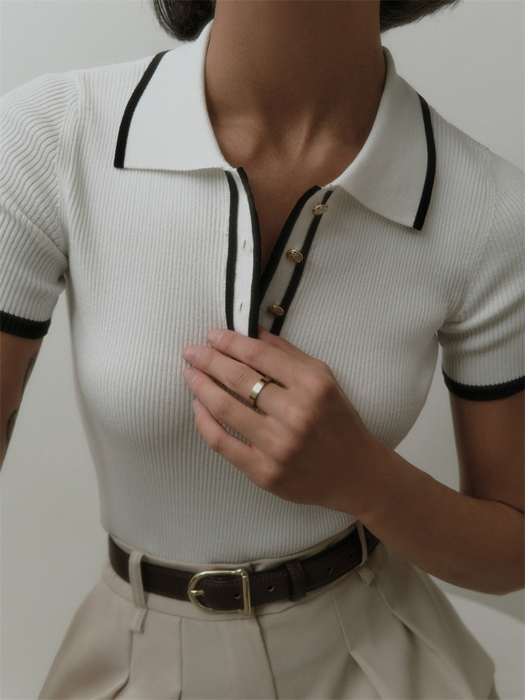 Manta | Ribbed Polo Top with Gold Buttons