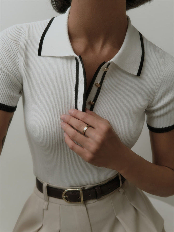 Manta | Ribbed Polo Top with Gold Buttons