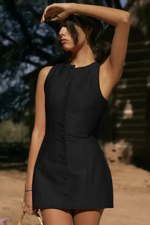 Summer Bodycon Mini Dress for Women with Button Closure