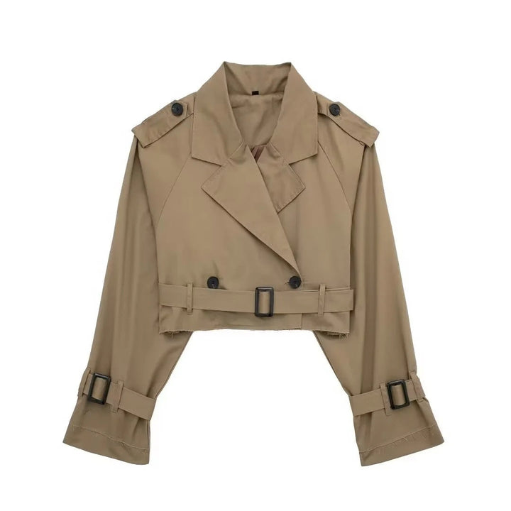 Stylish Women's Short Trench Coat with Belt and Classic Collar
