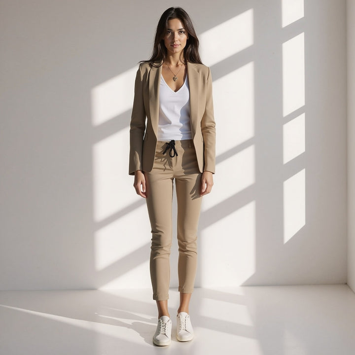 Stylish 2-Piece Women's Blazer Set with Slim Fit Trousers