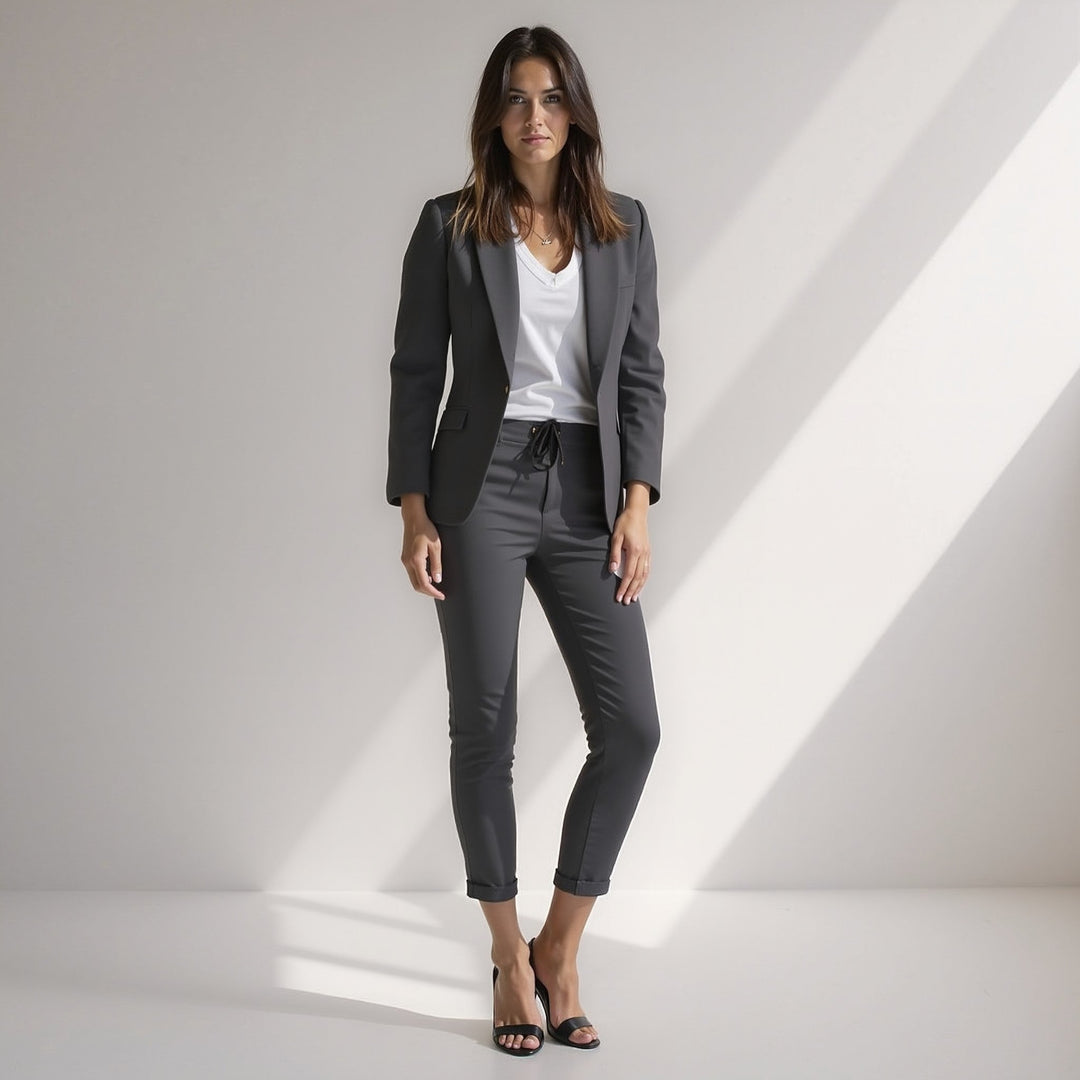 Stylish 2-Piece Women's Blazer Set with Slim Fit Trousers