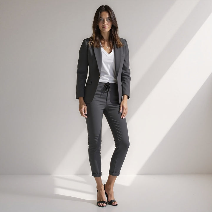 Stylish 2-Piece Women's Blazer Set with Slim Fit Trousers