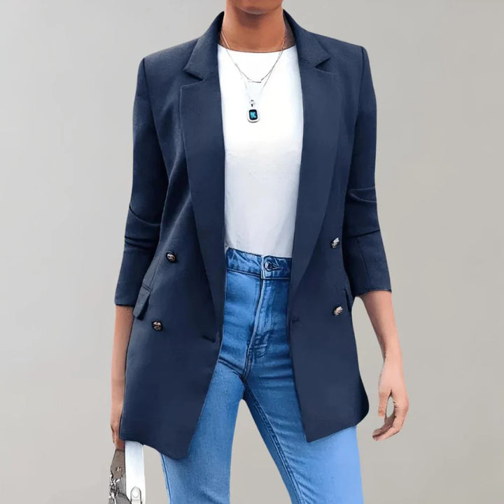 Elegant Long Tailored Women's Blazer with Pockets