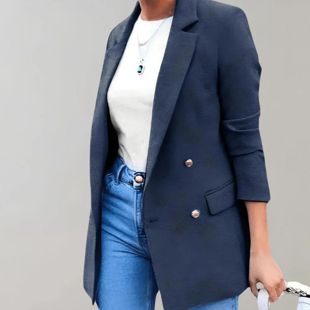 Elegant Long Tailored Women's Blazer with Pockets