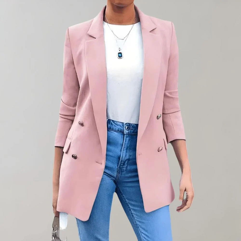 Elegant Long Tailored Women's Blazer with Pockets
