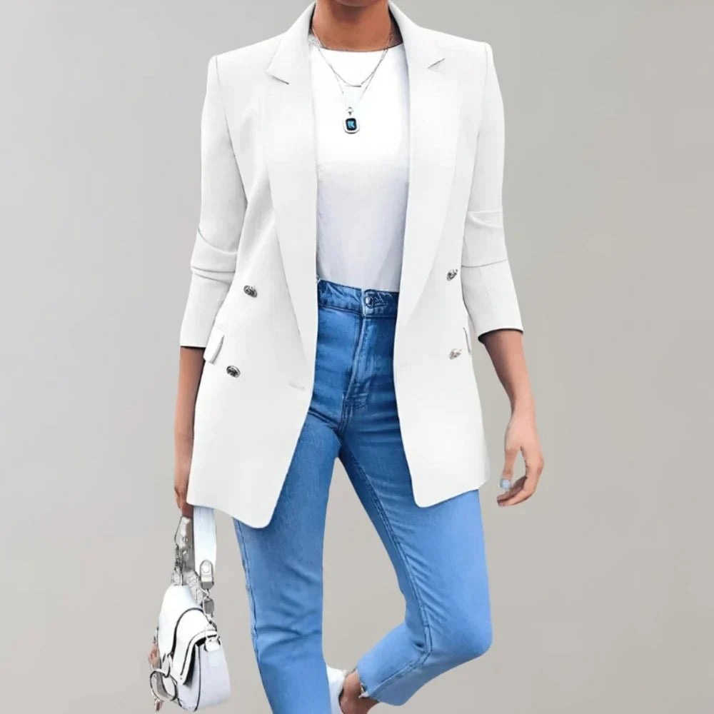 Elegant Long Tailored Women's Blazer with Pockets