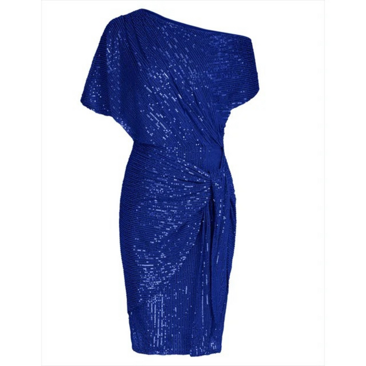 Sequin Women's Midi Dress with One-Shoulder and Bow Detail