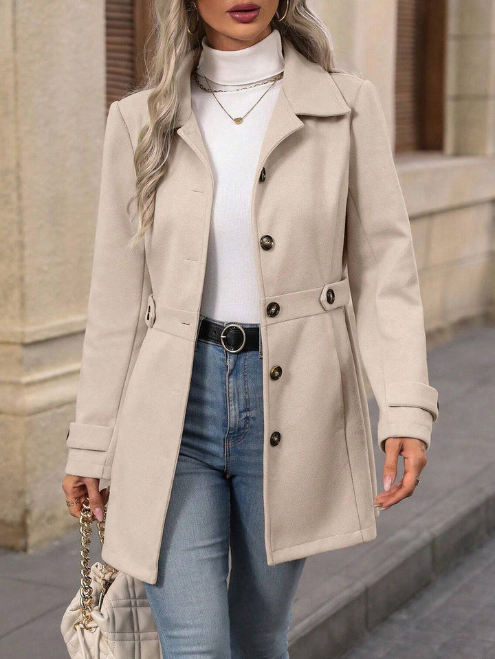 Short Women's Trench Coat with Buttons and Classic Collar